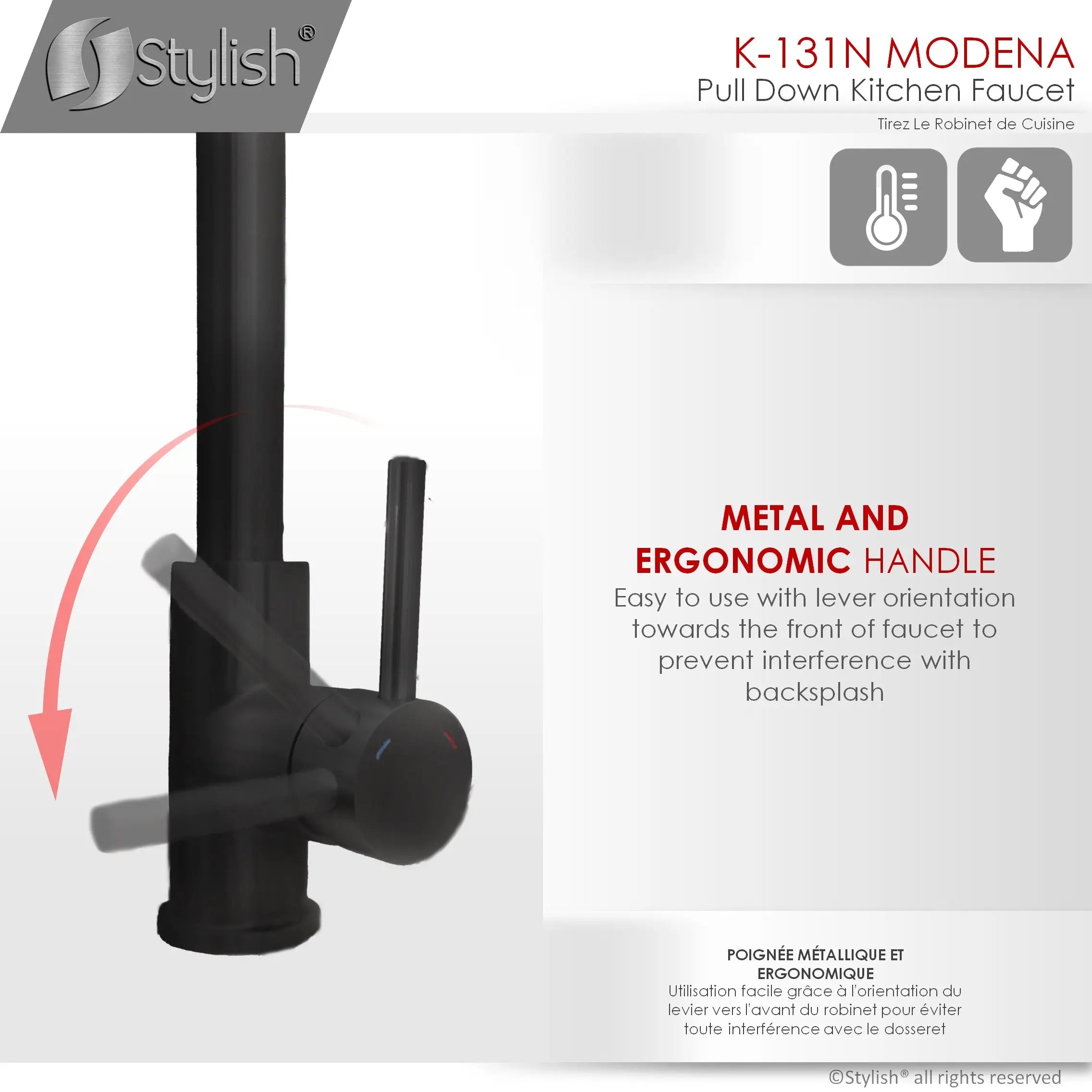 STYLISH Kitchen Sink Faucet Single Handle Pull Down Dual Mode Stainless Steel Matte Black Finish K-131N - Plumbing Market