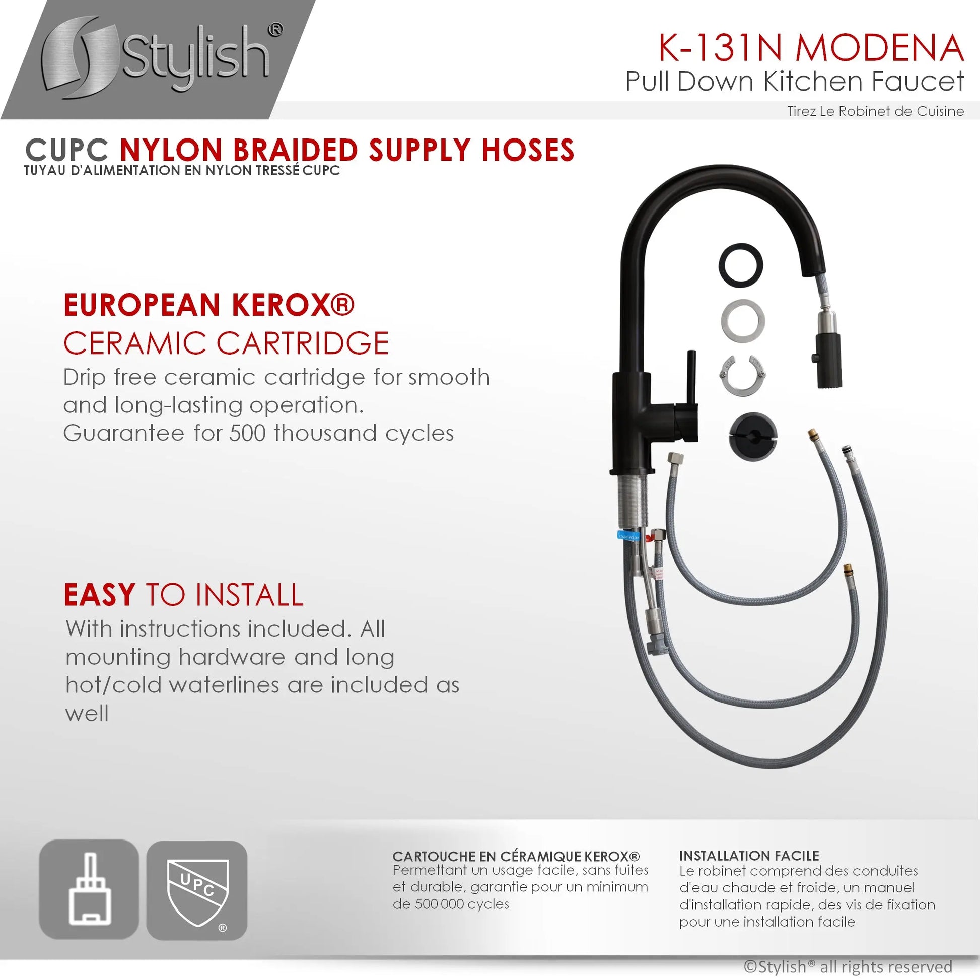 STYLISH Kitchen Sink Faucet Single Handle Pull Down Dual Mode Stainless Steel Matte Black Finish K-131N - Plumbing Market