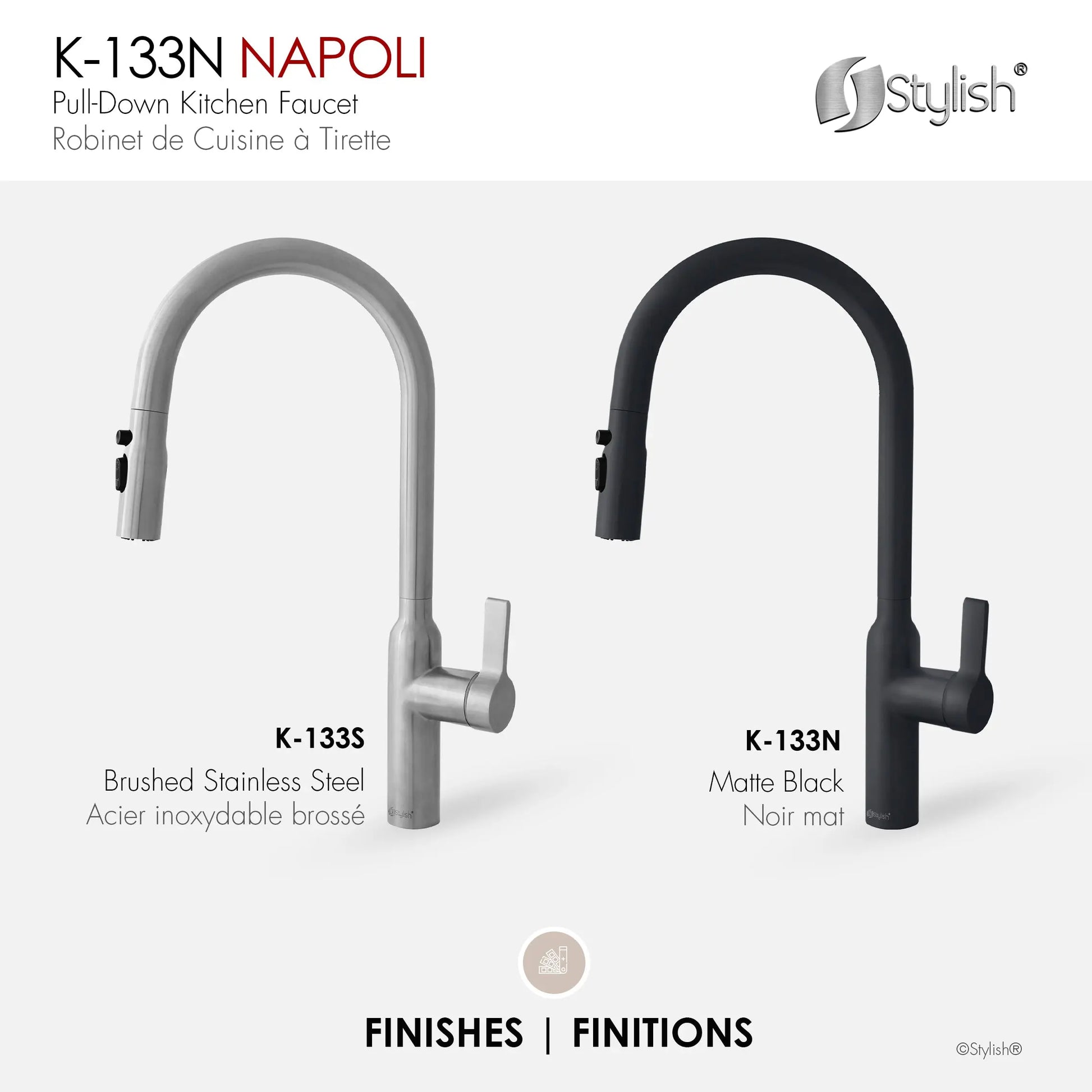 STYLISH Kitchen Sink Faucet Single Handle Pull Down Dual Mode Stainless Steel Matte Black Finish K-133N - Plumbing Market