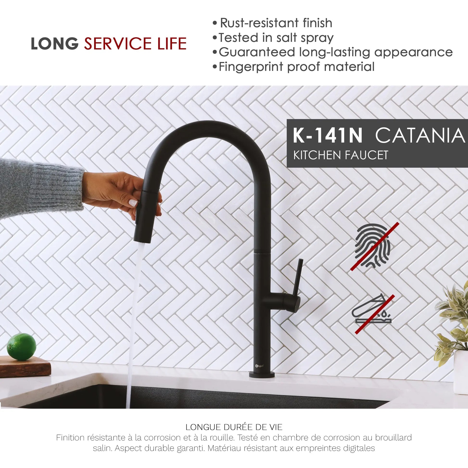 STYLISH Kitchen Sink Faucet Single Handle Pull Down Dual Mode Stainless Steel Matte Black Finish K-141N - Plumbing Market