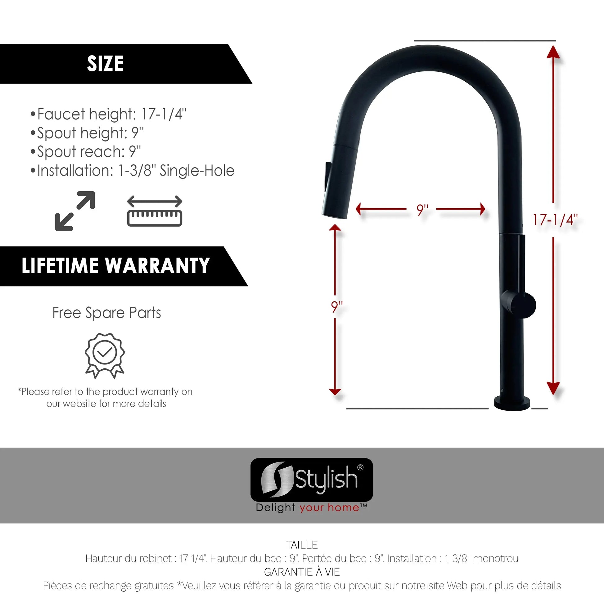 STYLISH Kitchen Sink Faucet Single Handle Pull Down Dual Mode Stainless Steel Matte Black Finish K-141N - Plumbing Market