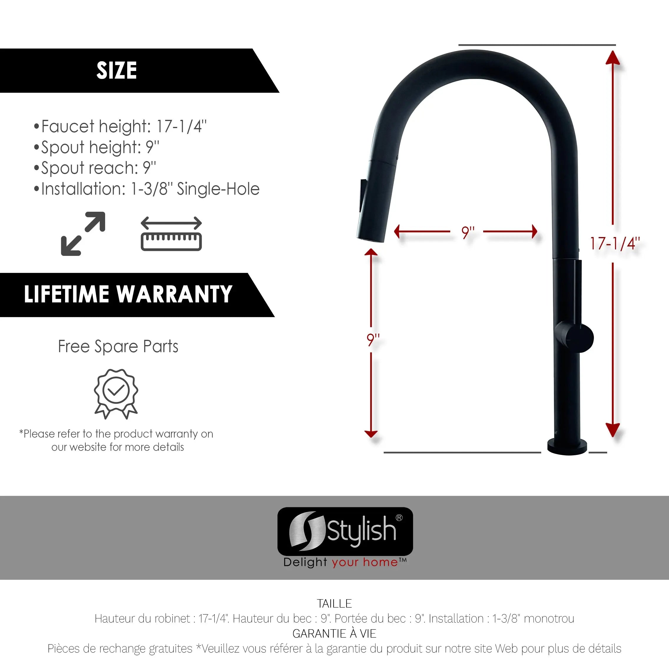 STYLISH Kitchen Sink Faucet Single Handle Pull Down Dual Mode Stainless Steel Matte Black Finish K-141N - Plumbing Market