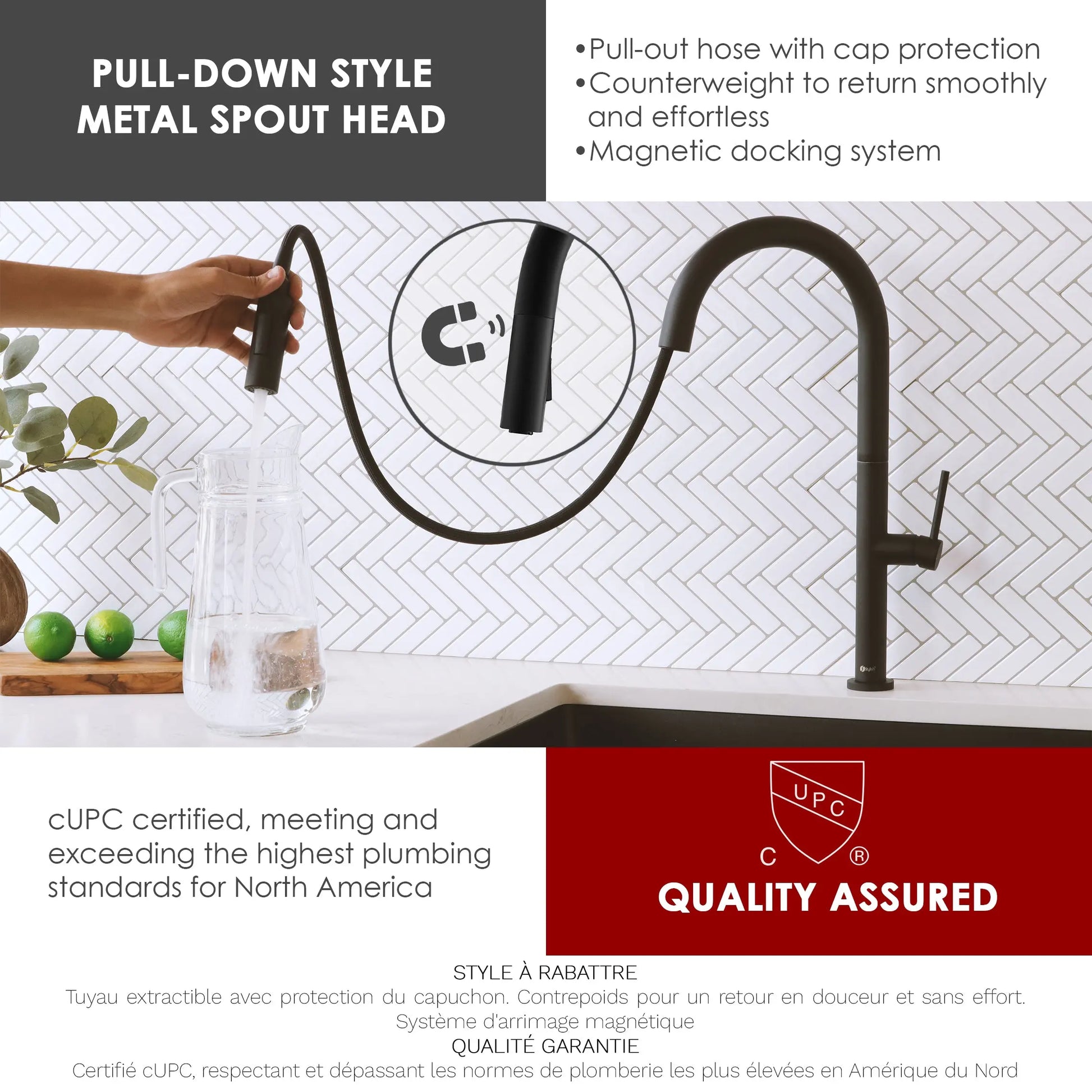 STYLISH Kitchen Sink Faucet Single Handle Pull Down Dual Mode Stainless Steel Matte Black Finish K-141N - Plumbing Market