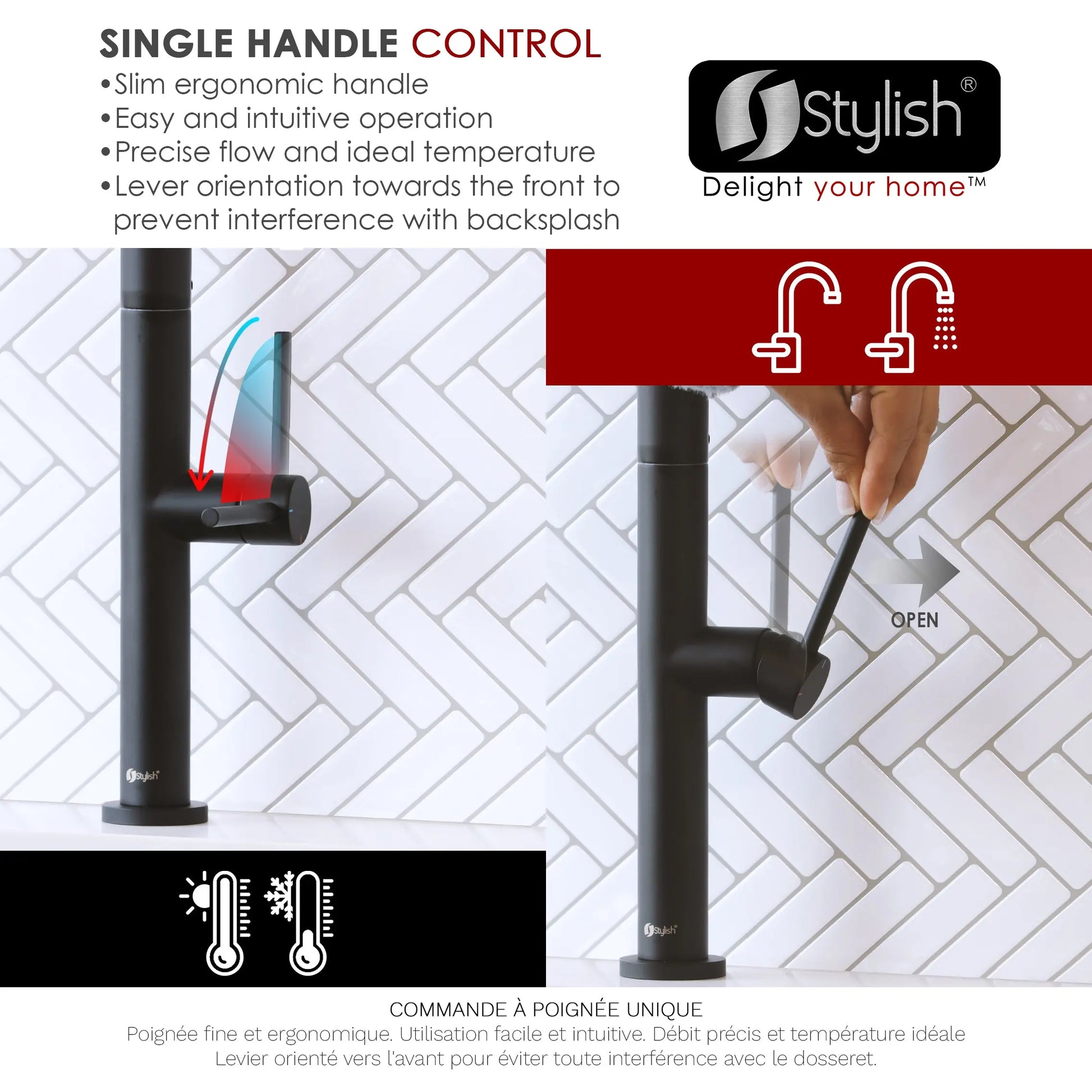 STYLISH Kitchen Sink Faucet Single Handle Pull Down Dual Mode Stainless Steel Matte Black Finish K-141N - Plumbing Market