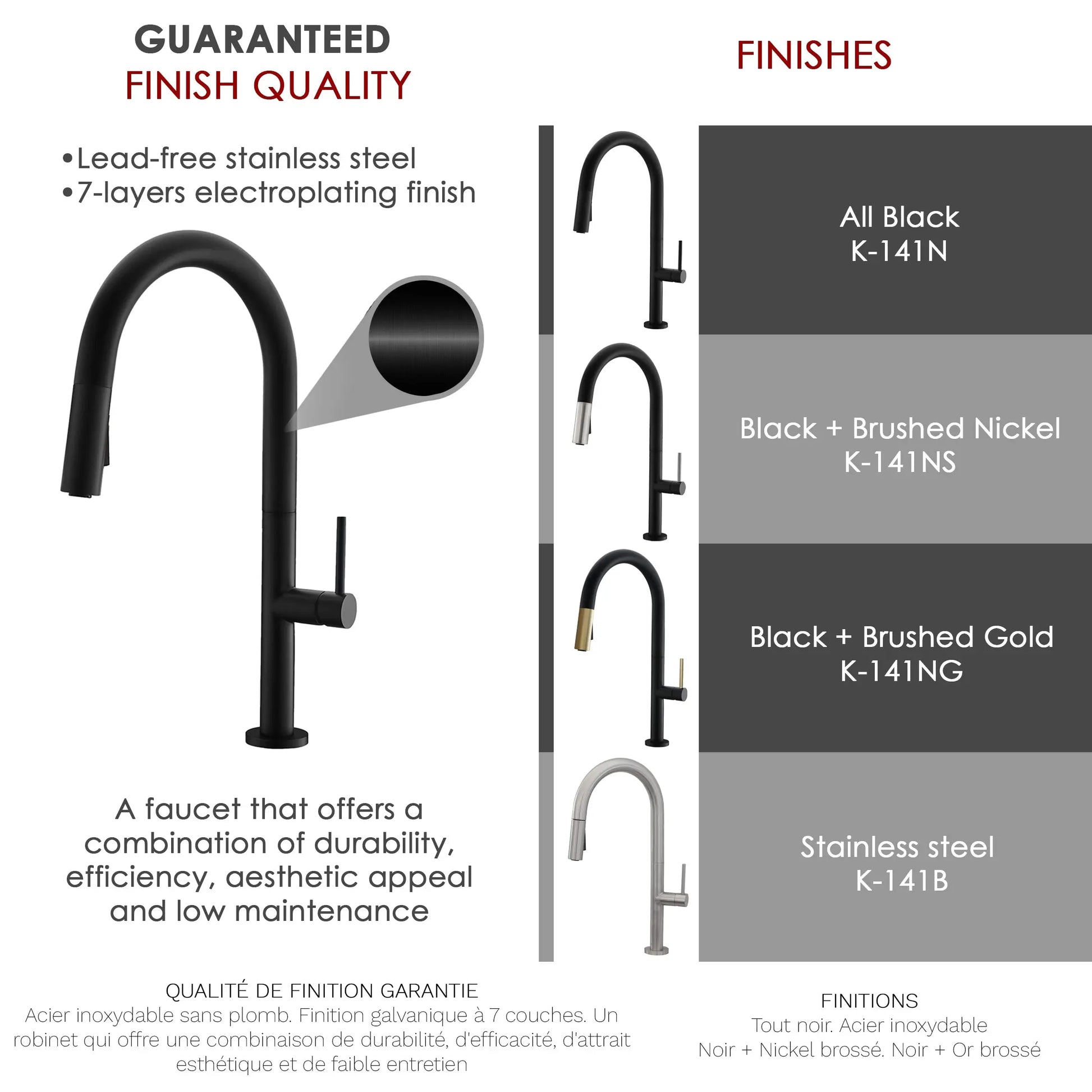 STYLISH Kitchen Sink Faucet Single Handle Pull Down Dual Mode Stainless Steel Matte Black Finish K-141N - Plumbing Market