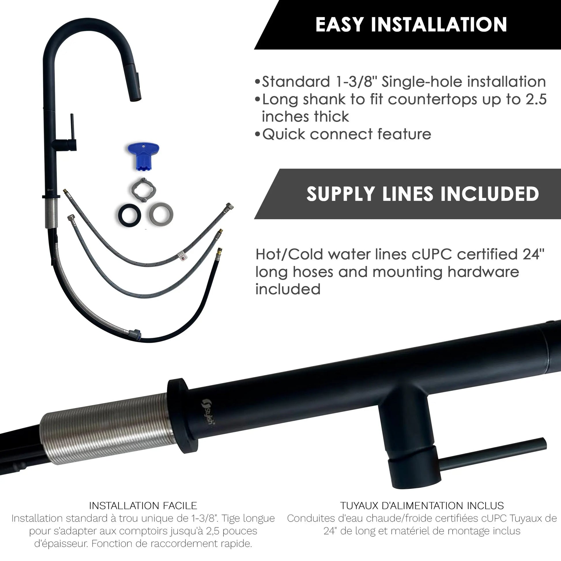 STYLISH Kitchen Sink Faucet Single Handle Pull Down Dual Mode Stainless Steel Matte Black Finish K-141N - Plumbing Market