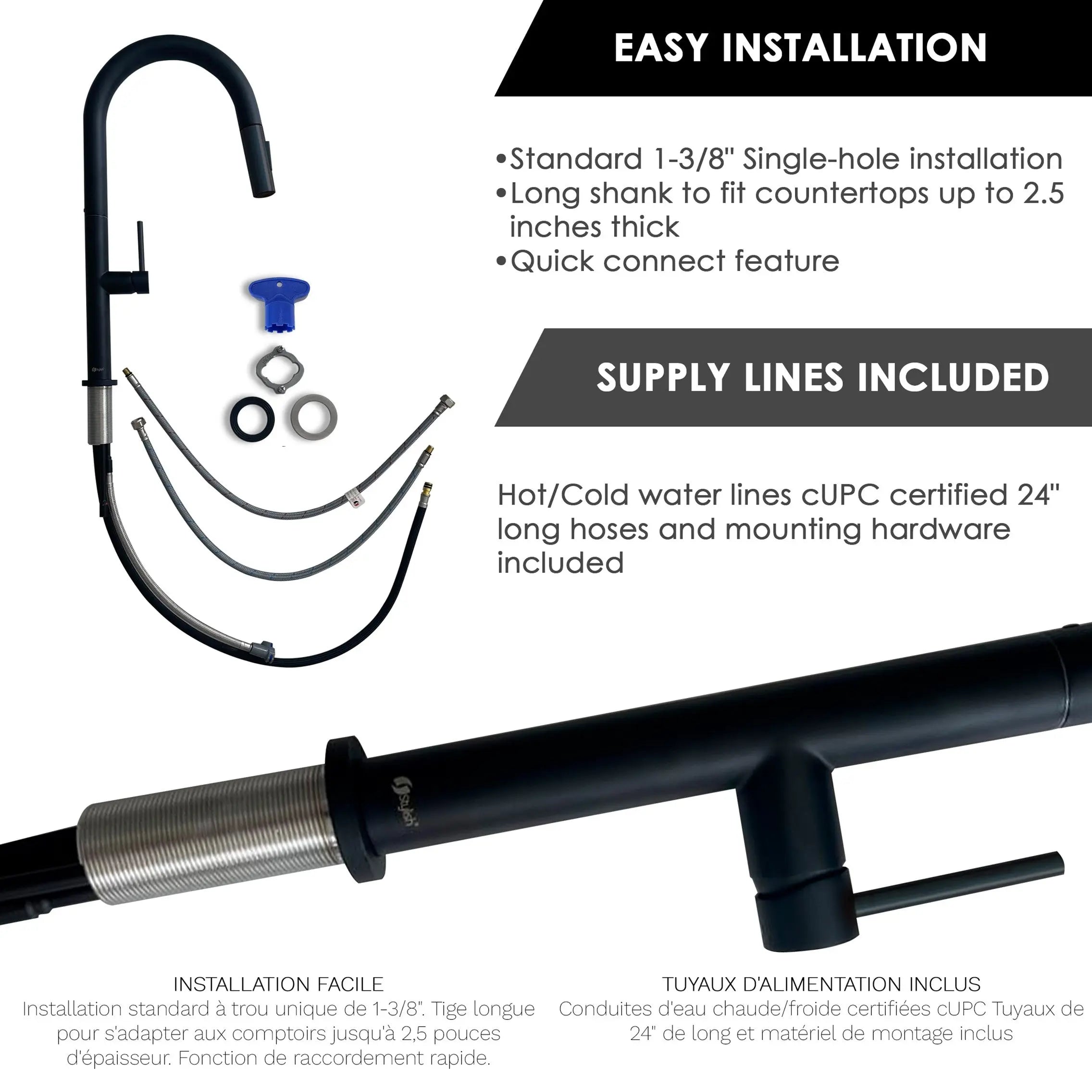 STYLISH Kitchen Sink Faucet Single Handle Pull Down Dual Mode Stainless Steel Matte Black Finish K-141N - Plumbing Market