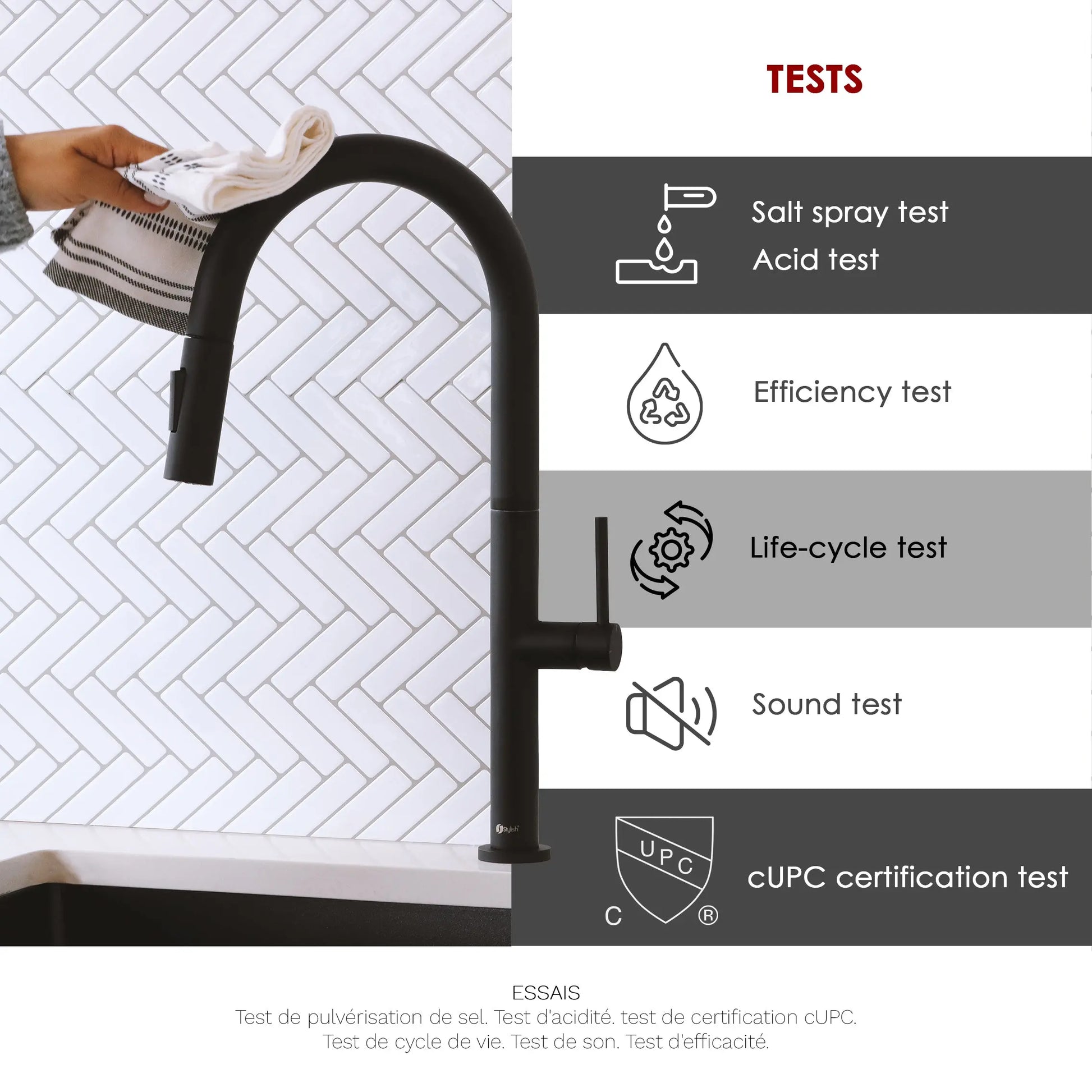 STYLISH Kitchen Sink Faucet Single Handle Pull Down Dual Mode Stainless Steel Matte Black Finish K-141N - Plumbing Market