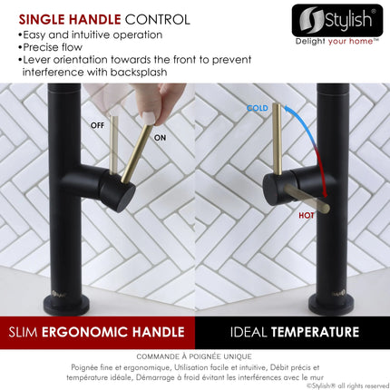 STYLISH Kitchen Sink Faucet Single Handle Pull Down Dual Mode Stainless Steel Matte Black with Brushed Gold Head and Handle Finish K-141NG - Plumbing Market