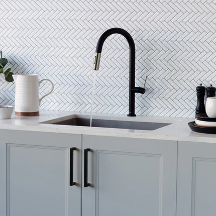 STYLISH Kitchen Sink Faucet Single Handle Pull Down Dual Mode Stainless Steel Matte Black with Brushed Head and Handle Finish K-141NS - Plumbing Market