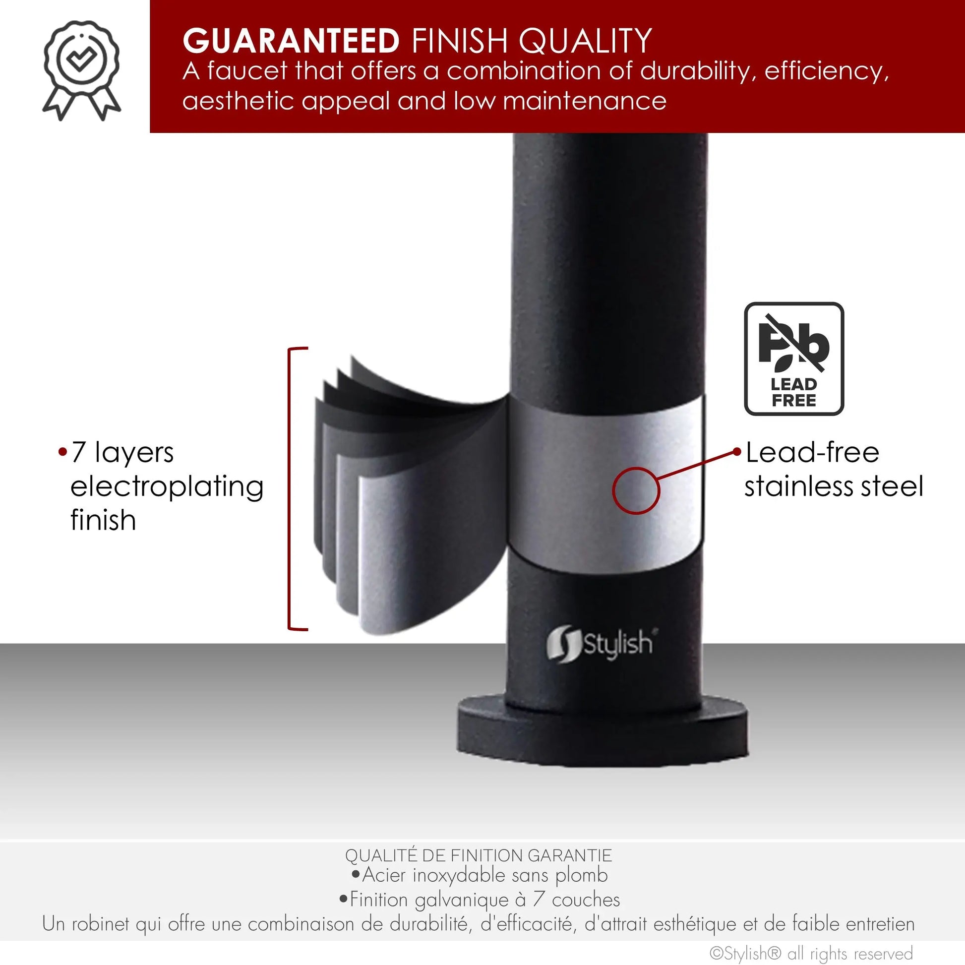 STYLISH Kitchen Sink Faucet Single Handle Pull Down Dual Mode Stainless Steel Matte Black with Brushed Head and Handle Finish K-141NS - Plumbing Market