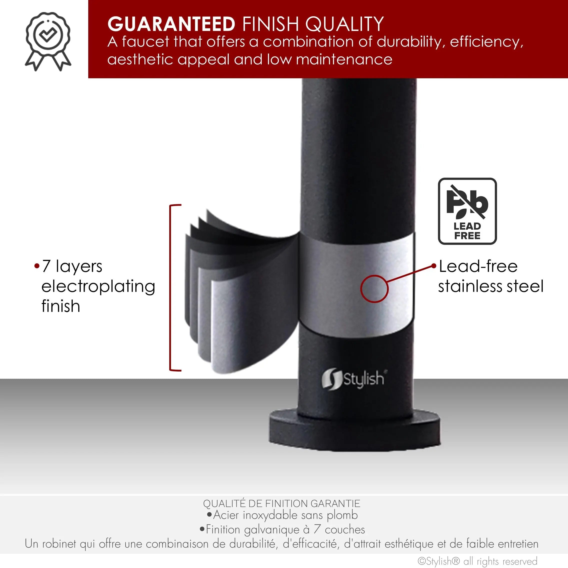 STYLISH Kitchen Sink Faucet Single Handle Pull Down Dual Mode Stainless Steel Matte Black with Brushed Head and Handle Finish K-141NS - Plumbing Market