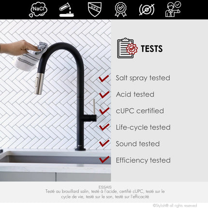 STYLISH Kitchen Sink Faucet Single Handle Pull Down Dual Mode Stainless Steel Matte Black with Brushed Head and Handle Finish K-141NS - Plumbing Market