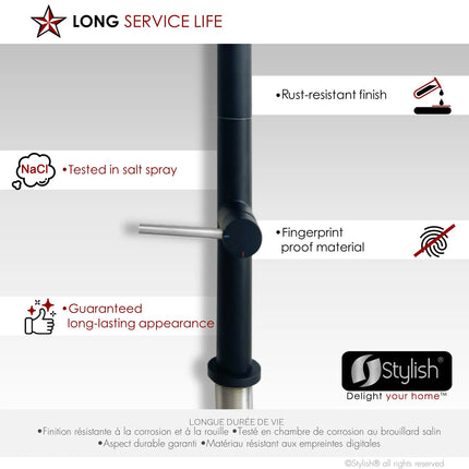 STYLISH Kitchen Sink Faucet Single Handle Pull Down Dual Mode Stainless Steel Matte Black with Brushed Head and Handle Finish K-141NS - Plumbing Market