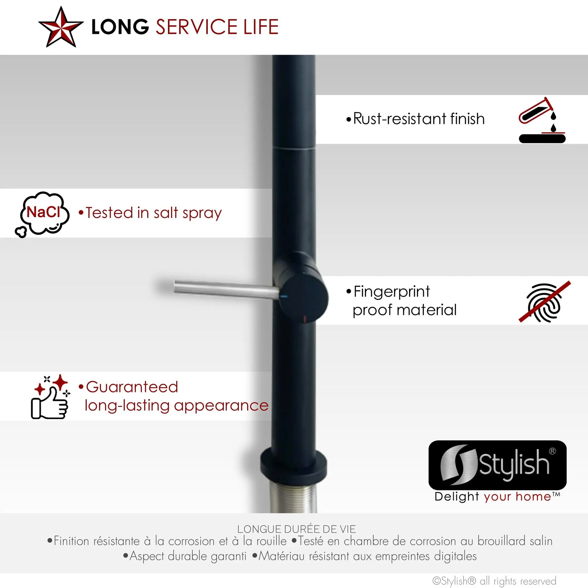 STYLISH Kitchen Sink Faucet Single Handle Pull Down Dual Mode Stainless Steel Matte Black with Brushed Head and Handle Finish K-141NS - Plumbing Market