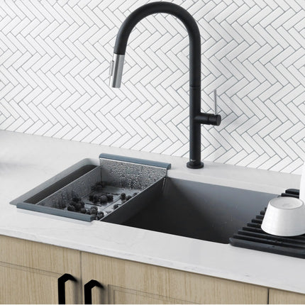 STYLISH Kitchen Sink Faucet Single Handle Pull Down Dual Mode Stainless Steel Matte Black with Brushed Head and Handle Finish K-141NS - Plumbing Market