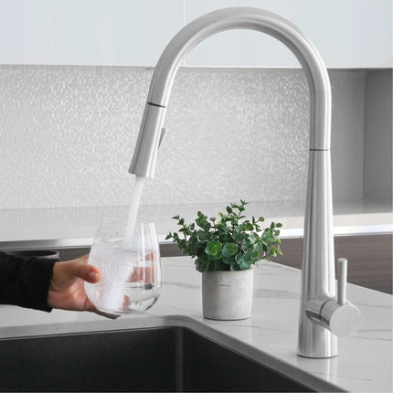 STYLISH Kitchen Sink Faucet Single Handle Pull Down Dual Mode Stainless Steel Polished Chrome Finish K-135C - Plumbing Market