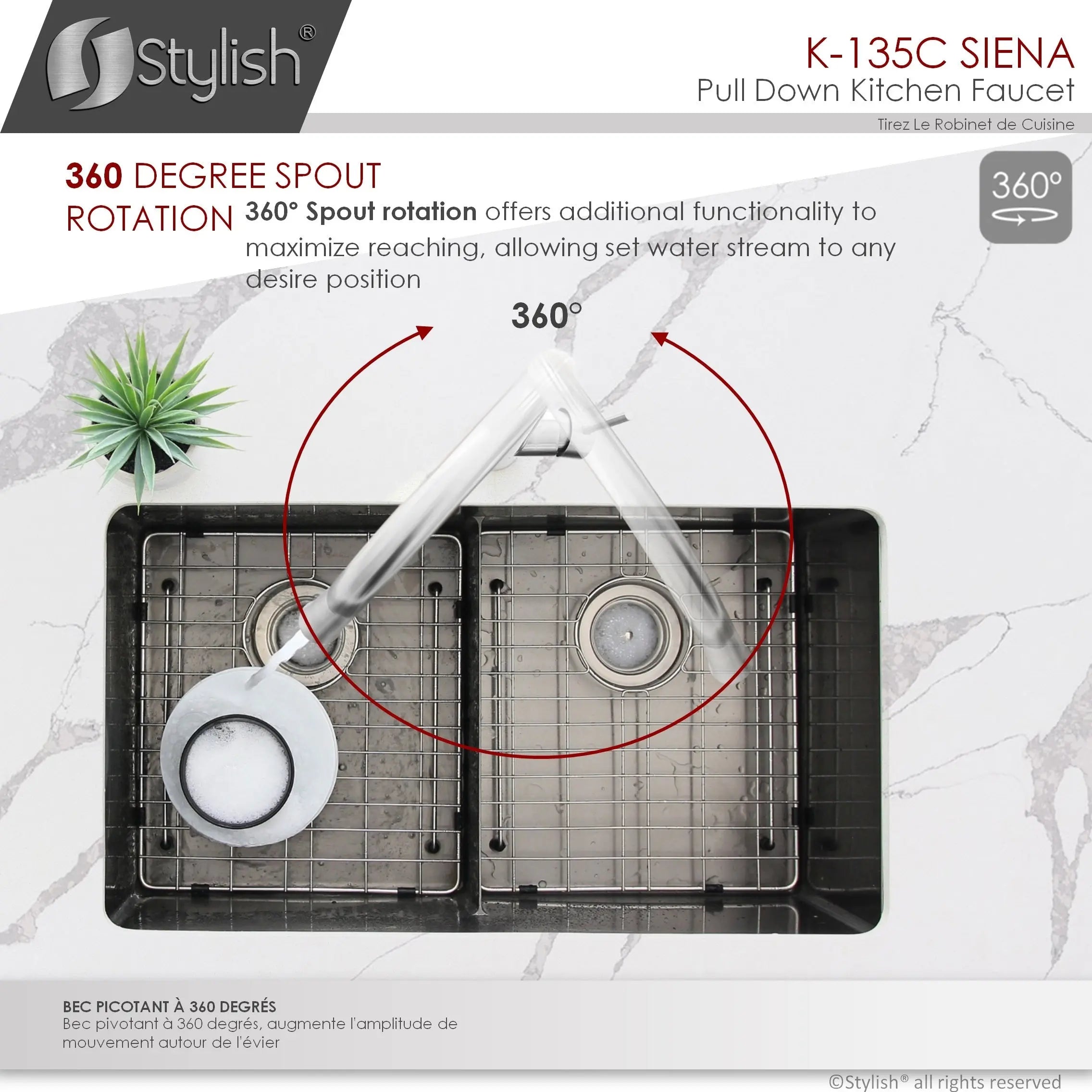 STYLISH Kitchen Sink Faucet Single Handle Pull Down Dual Mode Stainless Steel Polished Chrome Finish K-135C - Plumbing Market