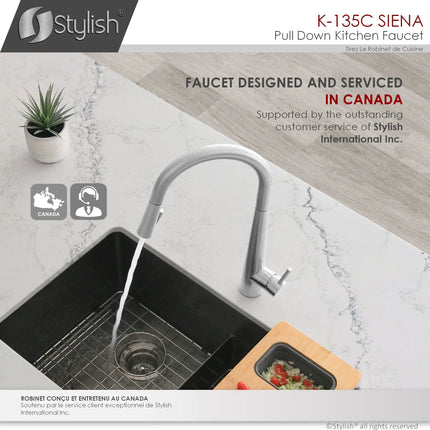 STYLISH Kitchen Sink Faucet Single Handle Pull Down Dual Mode Stainless Steel Polished Chrome Finish K-135C - Plumbing Market