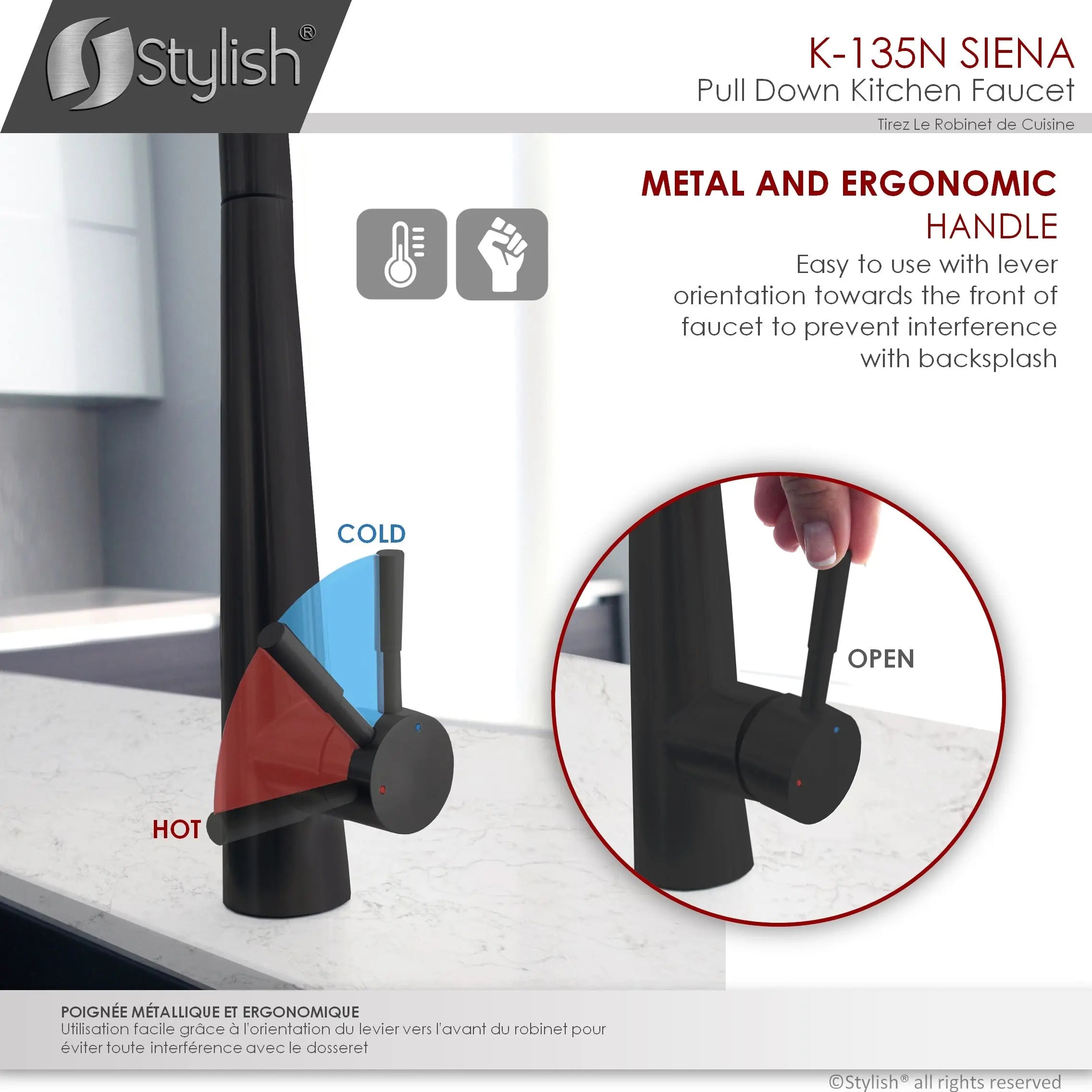STYLISH Kitchen Sink Faucet Single Handle Pull Down Dual Mode Stainless Steel in Matte Black Finish K-135N - Plumbing Market