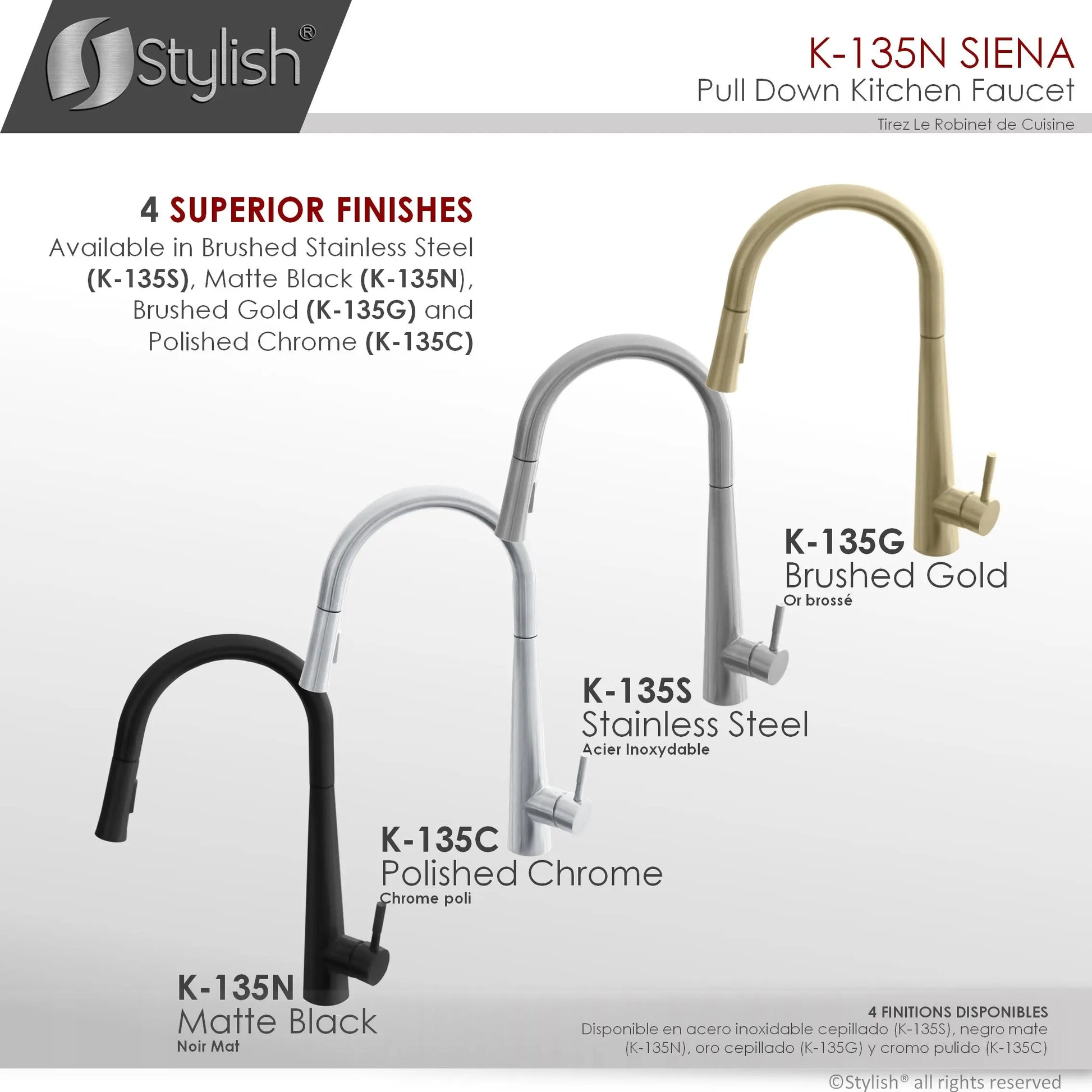 STYLISH Kitchen Sink Faucet Single Handle Pull Down Dual Mode Stainless Steel in Matte Black Finish K-135N - Plumbing Market