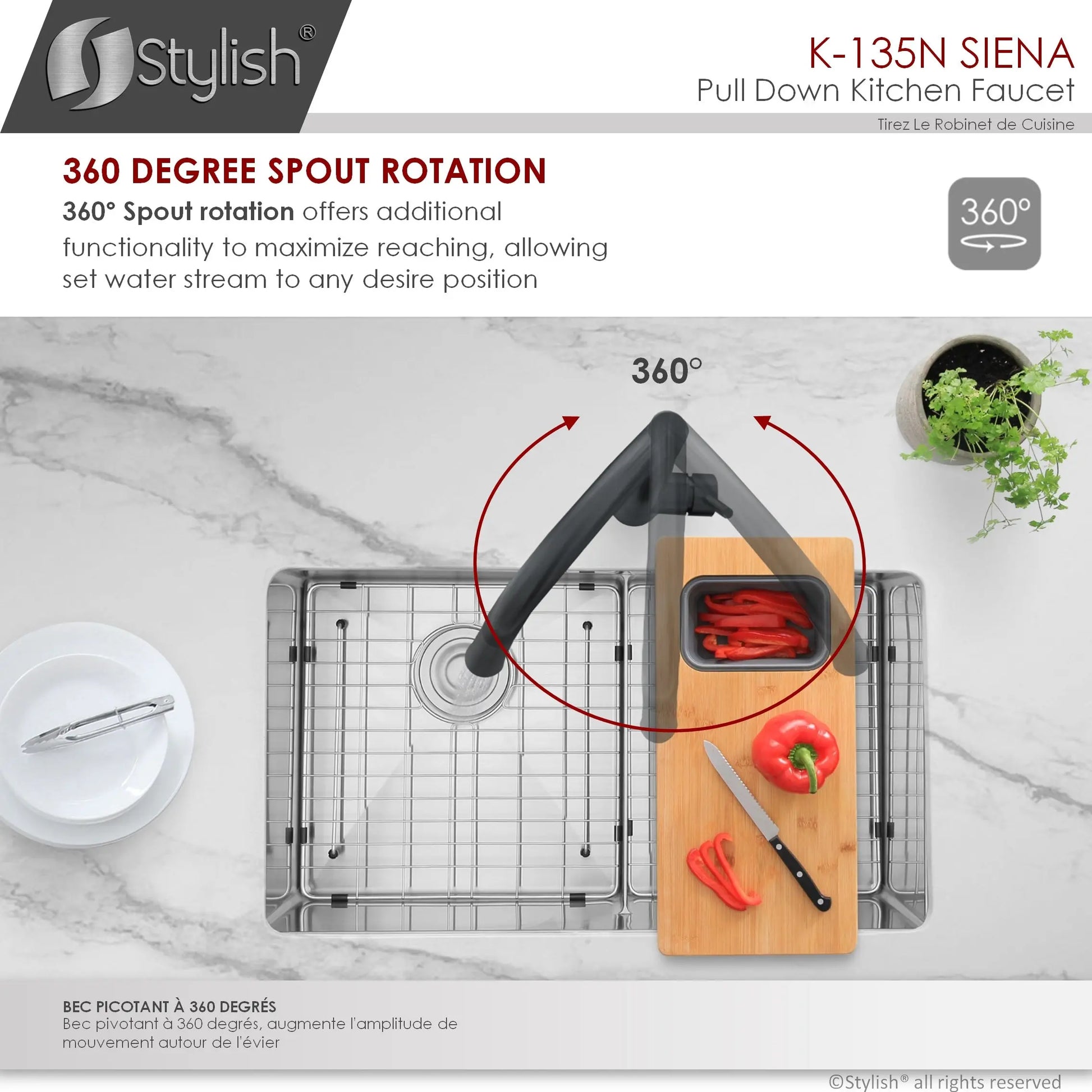 STYLISH Kitchen Sink Faucet Single Handle Pull Down Dual Mode Stainless Steel in Matte Black Finish K-135N - Plumbing Market