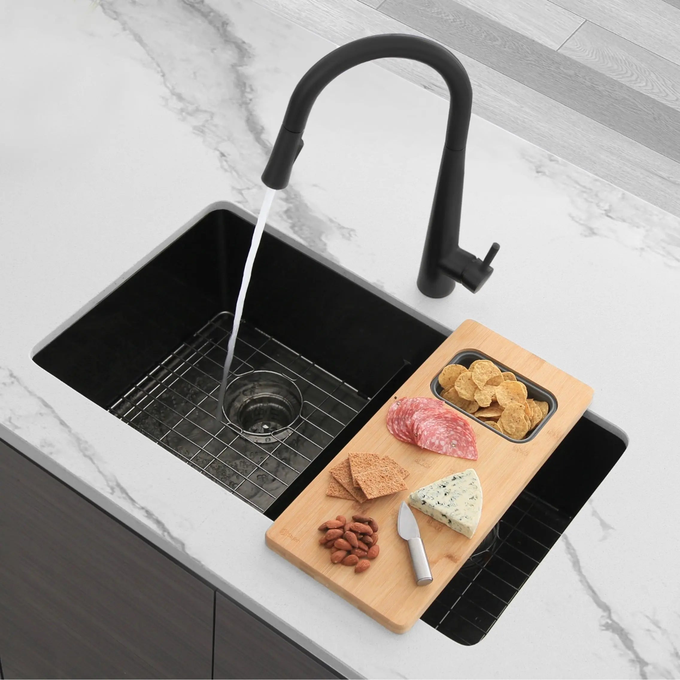 STYLISH Kitchen Sink Faucet Single Handle Pull Down Dual Mode Stainless Steel in Matte Black Finish K-135N - Plumbing Market