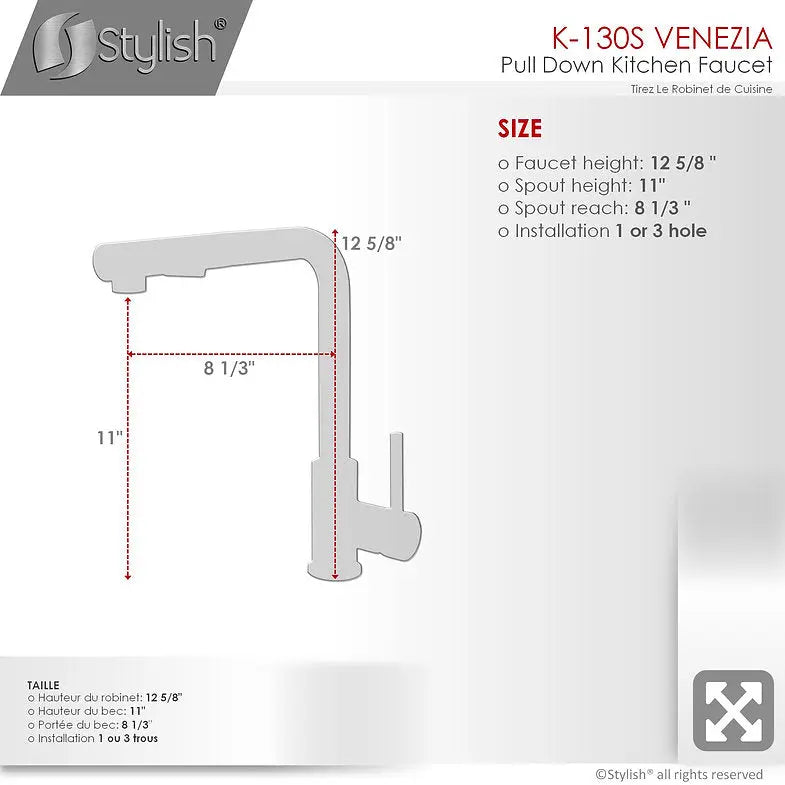 STYLISH Kitchen Sink Faucet Single Handle Pull Down Dual Mode Stainless Steel, Brushed Finish K-130S - Plumbing Market
