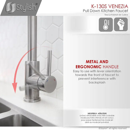 STYLISH Kitchen Sink Faucet Single Handle Pull Down Dual Mode Stainless Steel, Brushed Finish K-130S - Plumbing Market