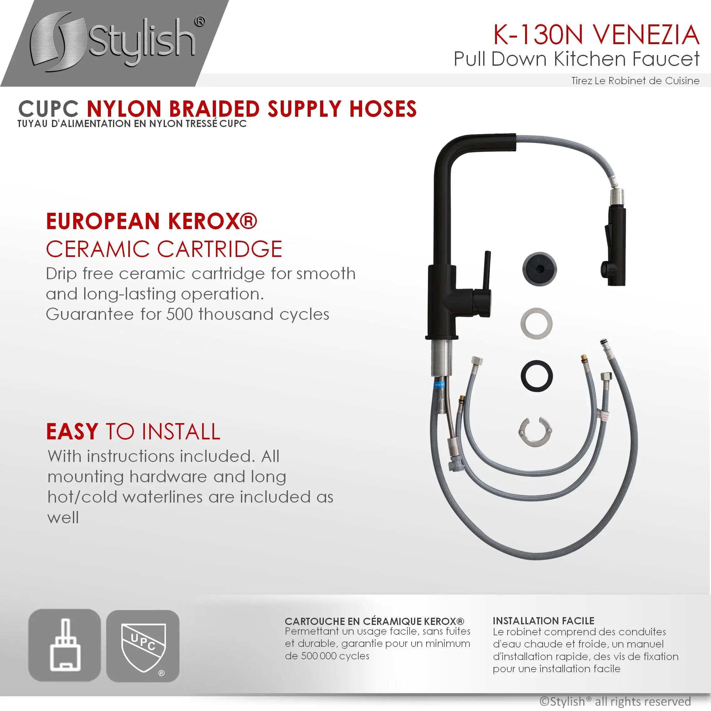STYLISH Kitchen Sink Faucet Single Handle Pull Down Dual Mode Stainless Steel, Matte Black Finish K-130N - Plumbing Market