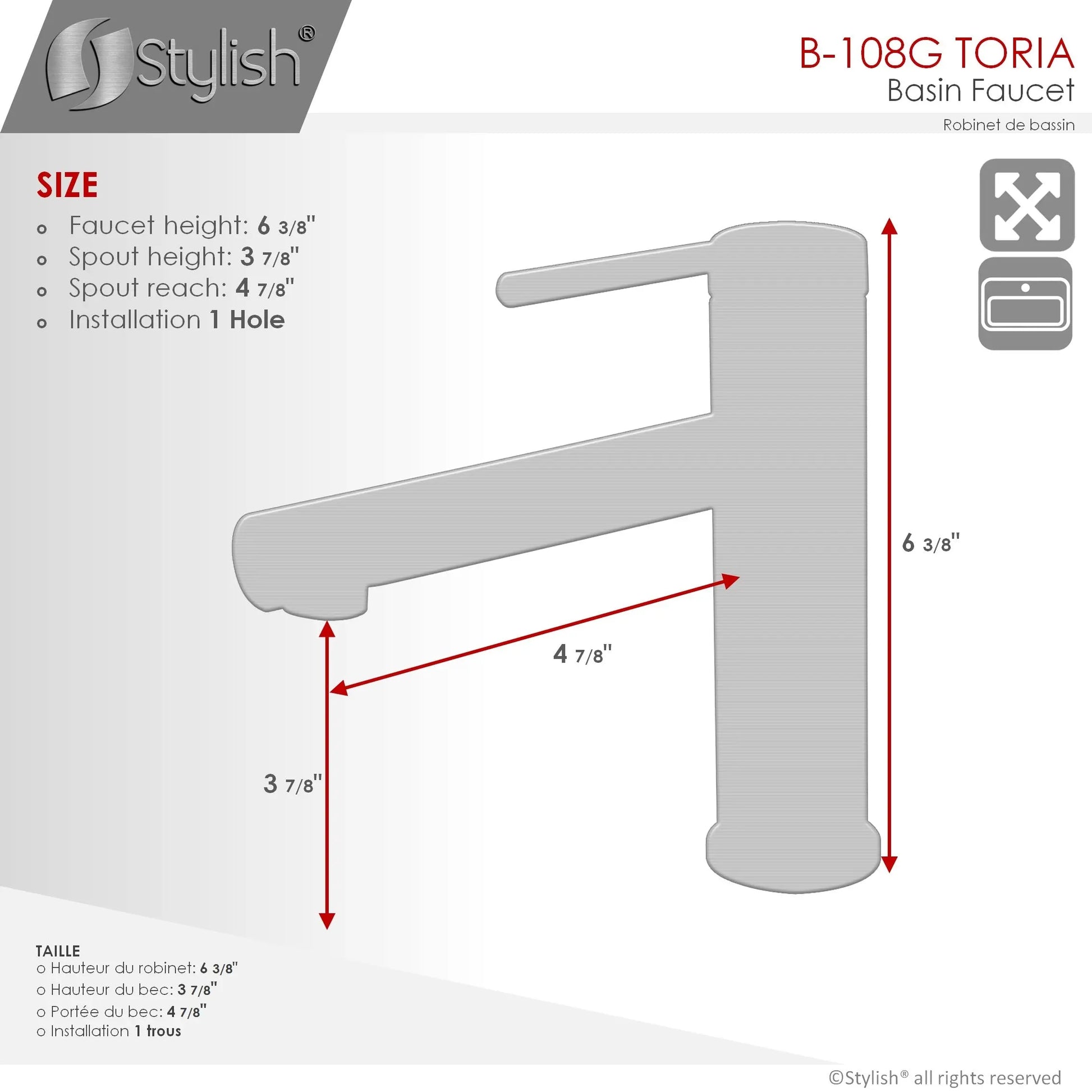 STYLISH Single Handle Basin Bathroom Faucet in Brushed Gold B-108G - Plumbing Market