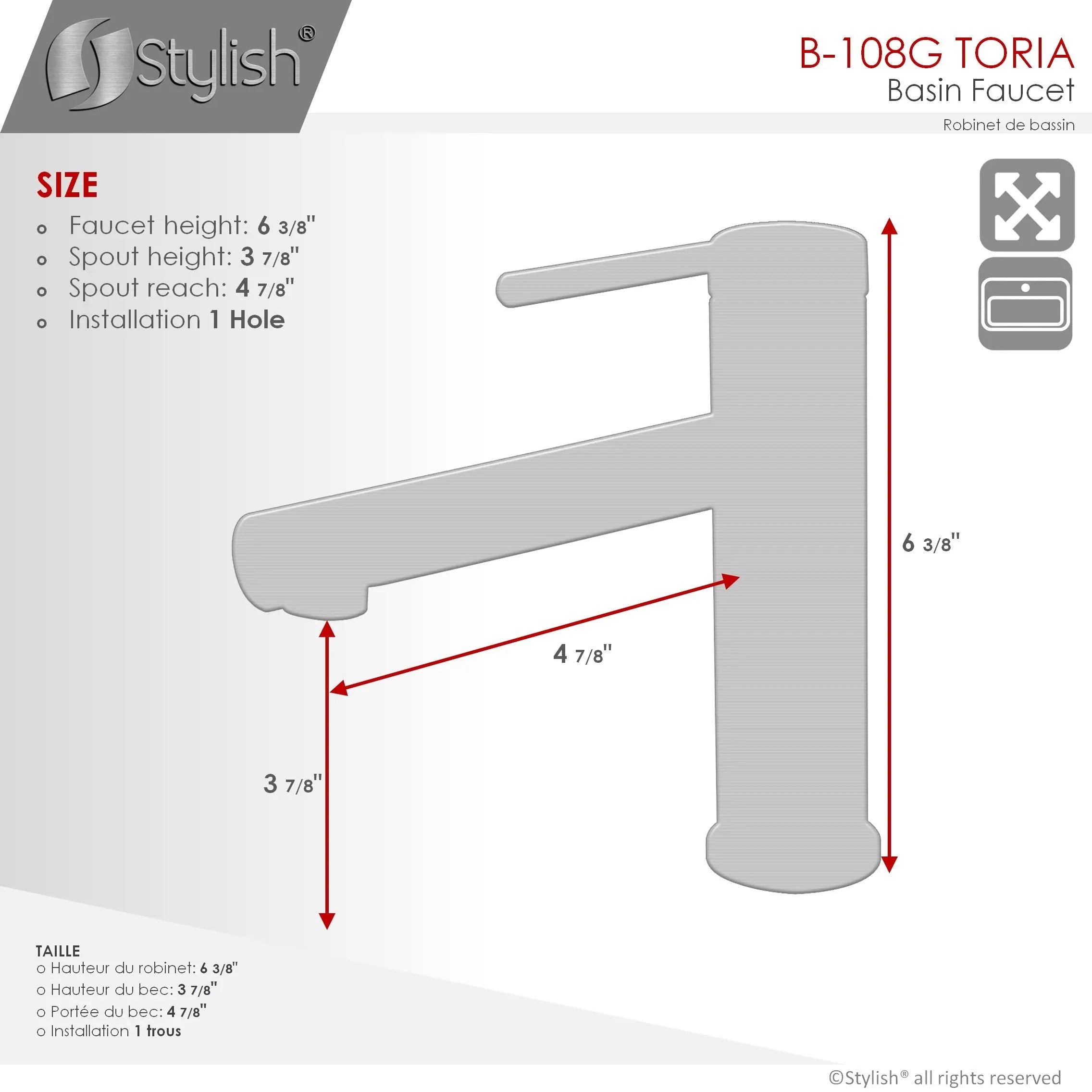 STYLISH Single Handle Basin Bathroom Faucet in Brushed Gold B-108G - Plumbing Market