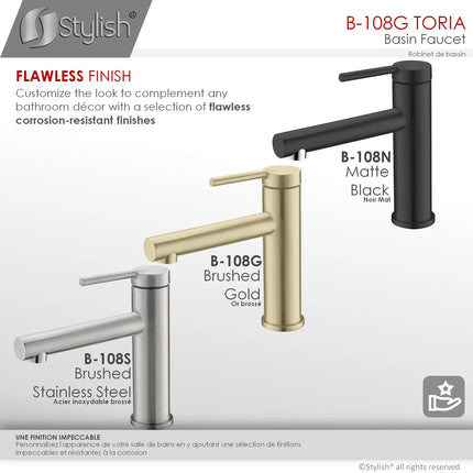STYLISH Single Handle Basin Bathroom Faucet in Brushed Gold B-108G - Plumbing Market