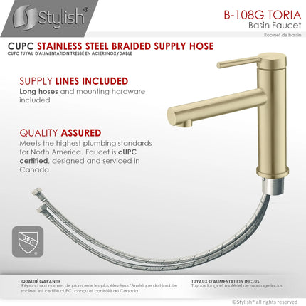 STYLISH Single Handle Basin Bathroom Faucet in Brushed Gold B-108G - Plumbing Market