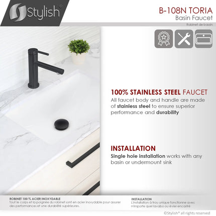 STYLISH Single Handle Basin Bathroom Faucet in Matte Black Finish B-108N - Plumbing Market