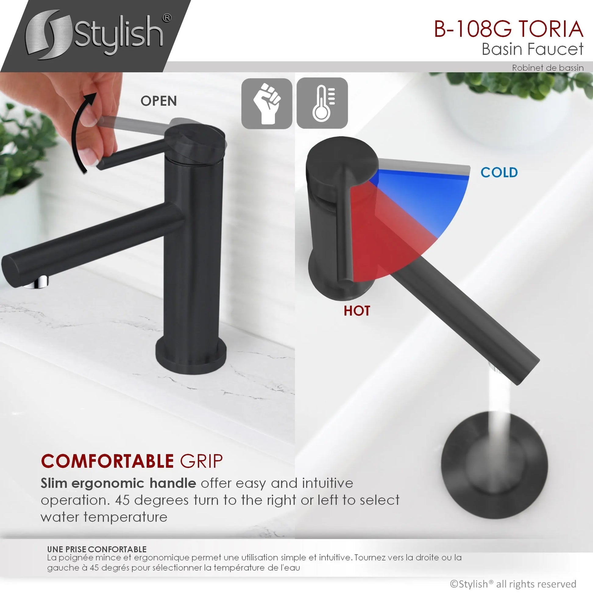 STYLISH Single Handle Basin Bathroom Faucet in Matte Black Finish B-108N - Plumbing Market