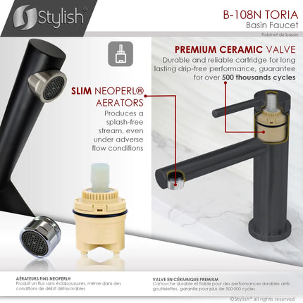 STYLISH Single Handle Basin Bathroom Faucet in Matte Black Finish B-108N - Plumbing Market