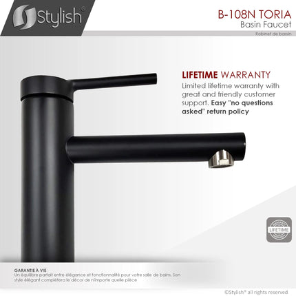 STYLISH Single Handle Basin Bathroom Faucet in Matte Black Finish B-108N - Plumbing Market