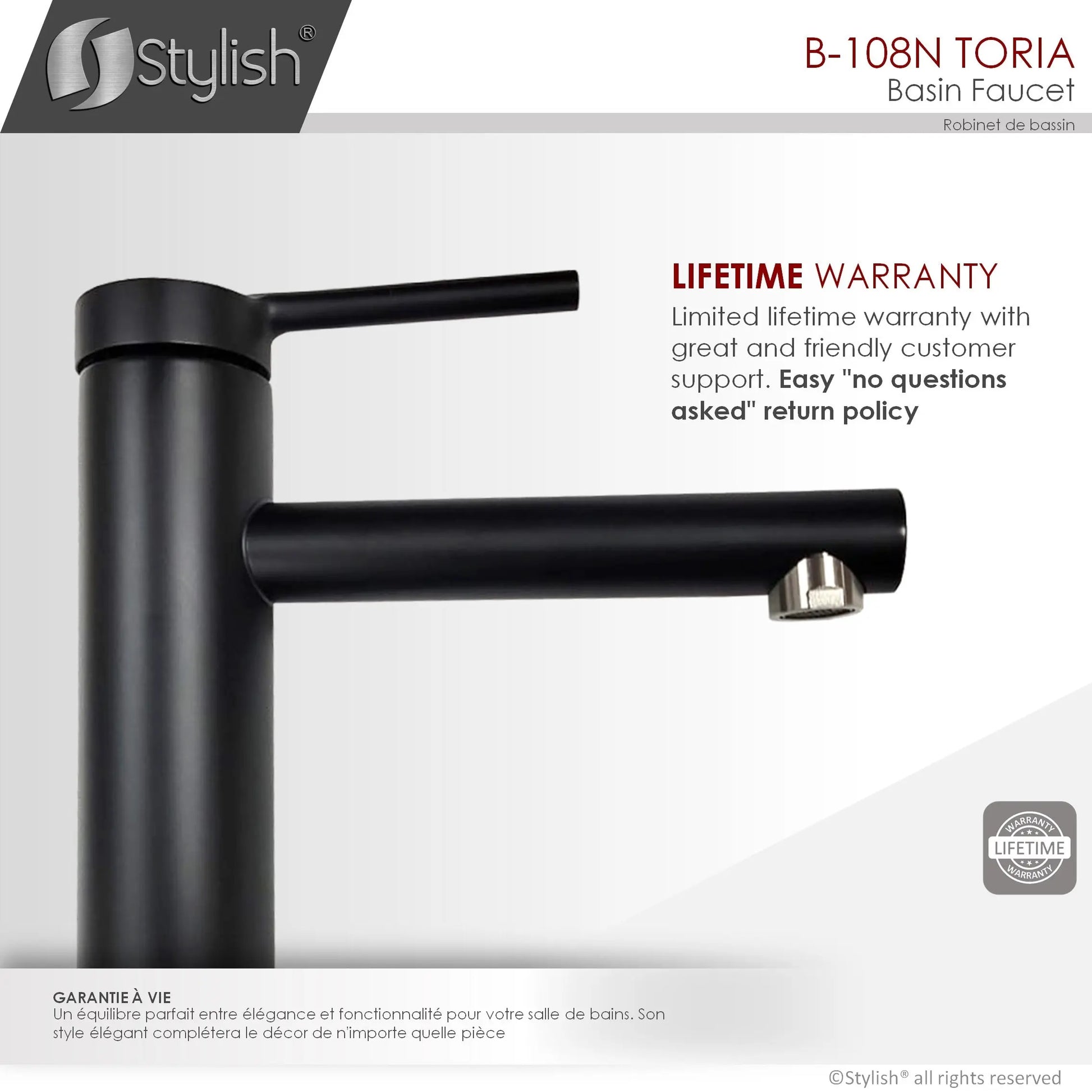 STYLISH Single Handle Basin Bathroom Faucet in Matte Black Finish B-108N - Plumbing Market