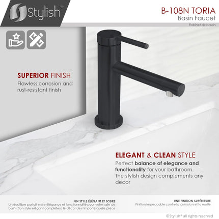 STYLISH Single Handle Basin Bathroom Faucet in Matte Black Finish B-108N - Plumbing Market