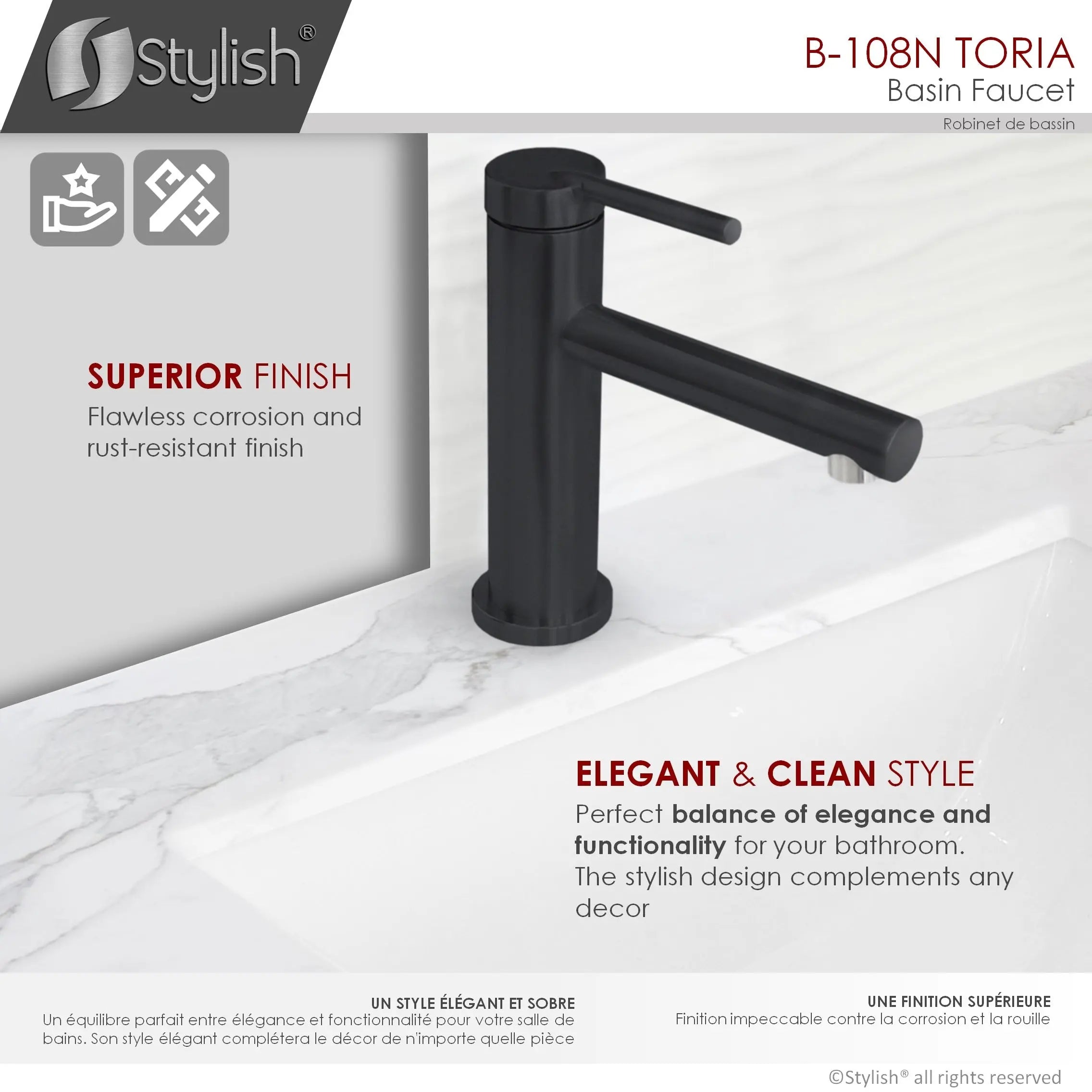 STYLISH Single Handle Basin Bathroom Faucet in Matte Black Finish B-108N - Plumbing Market