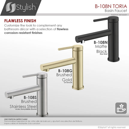 STYLISH Single Handle Basin Bathroom Faucet in Matte Black Finish B-108N - Plumbing Market