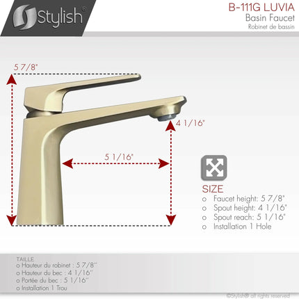 STYLISH Single Handle Bathroom Faucet for Single Hole Brass Basin Mixer Tap, Brushed Gold Finish B-111G - Plumbing Market