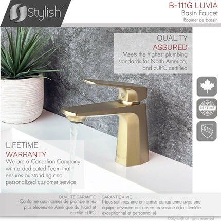 STYLISH Single Handle Bathroom Faucet for Single Hole Brass Basin Mixer Tap, Brushed Gold Finish B-111G - Plumbing Market