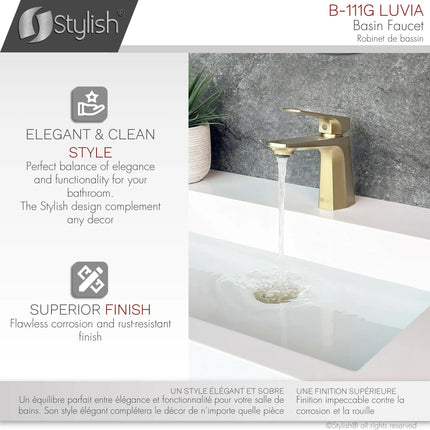 STYLISH Single Handle Bathroom Faucet for Single Hole Brass Basin Mixer Tap, Brushed Gold Finish B-111G - Plumbing Market