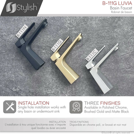 STYLISH Single Handle Bathroom Faucet for Single Hole Brass Basin Mixer Tap, Brushed Gold Finish B-111G - Plumbing Market