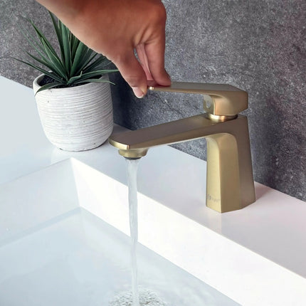 STYLISH Single Handle Bathroom Faucet for Single Hole Brass Basin Mixer Tap, Brushed Gold Finish B-111G - Plumbing Market