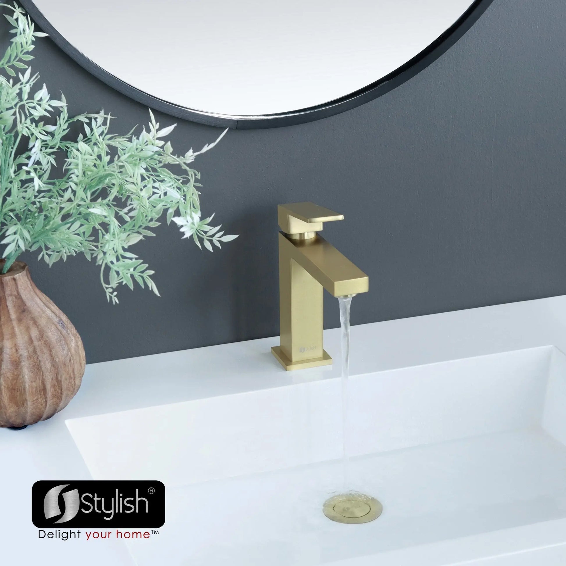 STYLISH Single Handle Bathroom Faucet for Single Hole Brass Basin Mixer Tap, Brushed Gold Finish B-112G - Plumbing Market