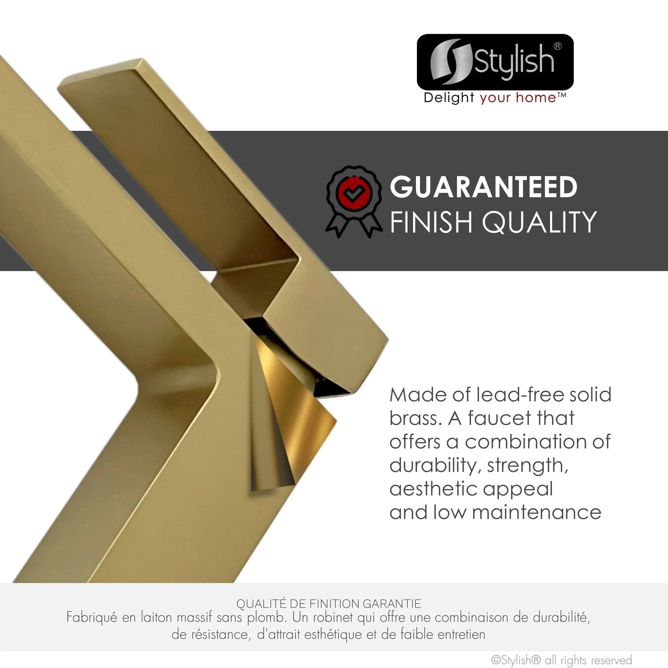 STYLISH Single Handle Bathroom Faucet for Single Hole Brass Basin Mixer Tap, Brushed Gold Finish B-112G - Plumbing Market