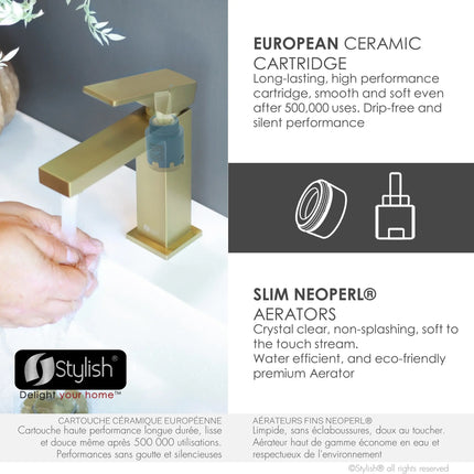 STYLISH Single Handle Bathroom Faucet for Single Hole Brass Basin Mixer Tap, Brushed Gold Finish B-112G - Plumbing Market